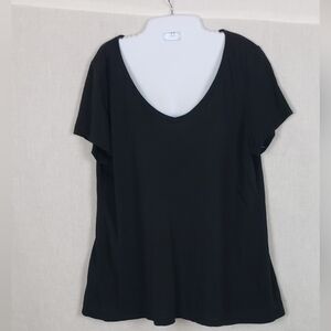 Eileen Fisher Tee Shirt L Black 100% Organic Cotton Slub Casual Sustainable
